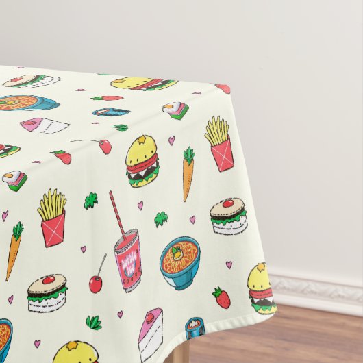 かわいいカラフルフードの模様（白） テーブルクロス (インサイチュ)
