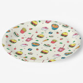 かわいいカラフルフードの模様（白） ペーパープレート (アングル)
