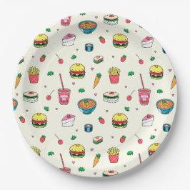 かわいいカラフルフードの模様（白） ペーパープレート