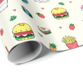 かわいいカラフルフードの模様（白） ラッピングペーパー (ロールコーナー)