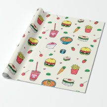 かわいいカラフルフードの模様（白）