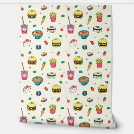 かわいいカラフルフードの模様（白） 壁紙