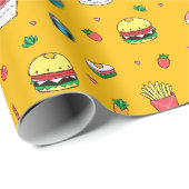 かわいいカラフルフードの模様（黄色） ラッピングペーパー (ロールコーナー)