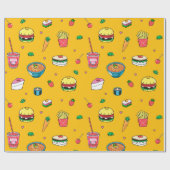 かわいいカラフルフードの模様（黄色） ラッピングペーパー (フラット)