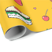 かわいいカラフルフードの模様（黄色） ラッピングペーパー (ロールコーナー)
