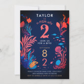 かわいいカラフルブルー海フィッシュサンゴ子供の誕生日 招待状 (正面)