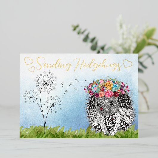かわいいカラフルヘッジホッグのグリーティングカード 箔招待状 (立ち正面)