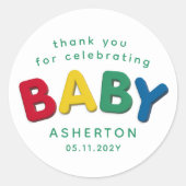 かわいいカラフルベビーパーソナライズされたの赤ちゃんシャワー ラウンドシール (正面)