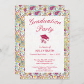 かわいいカラフルペイズリーパターン卒業パーティー 招待状 (正面/裏面)