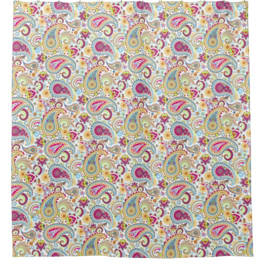 かわいいカラフルペイズリーパターン シャワーカーテン (正面)