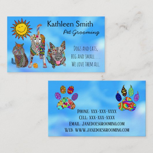 かわいいカラフルペットグルーミング名刺 名刺 (正面/裏面)