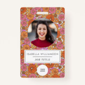 かわいいカラフルボホピンクフローラ社員写真ID バッジ (正面)