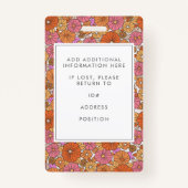 かわいいカラフルボホピンクフローラ社員写真ID バッジ (裏面)