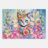 かわいいカラフルボホフローラ子猫 ラッピングペーパーシート (正面2)