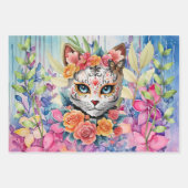 かわいいカラフルボホフローラ子猫 ラッピングペーパーシート (正面)