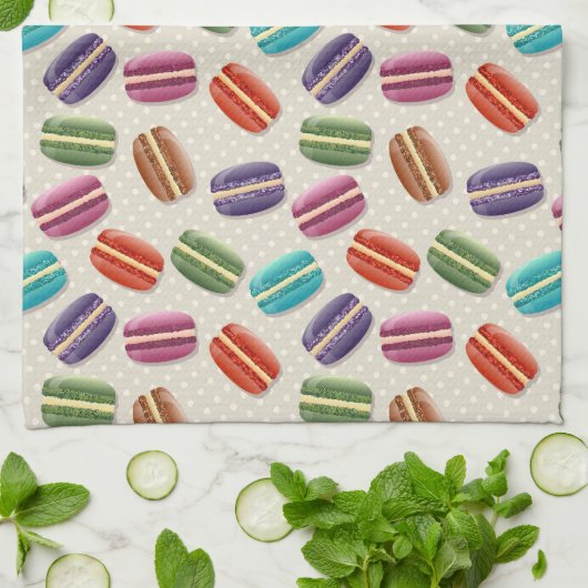 かわいいカラフルマカロンパターンと水玉模様 キッチンタオル (折り畳み)