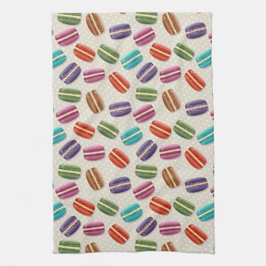 かわいいカラフルマカロンパターンと水玉模様 キッチンタオル (縦)
