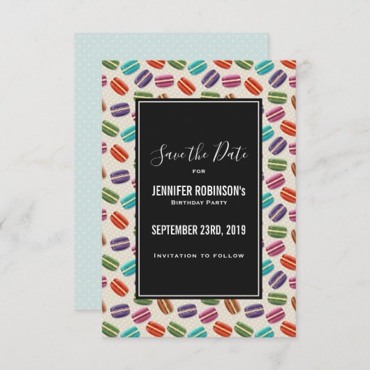かわいいカラフルマカロンパターンと水玉模様 セーブザデート (正面/裏面)