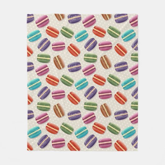 かわいいカラフルマカロンパターンと水玉模様 フリースブランケット (正面)