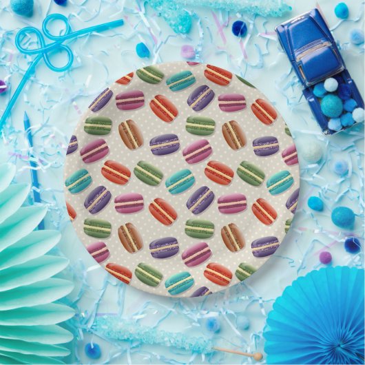 かわいいカラフルマカロンパターンと水玉模様 ペーパープレート (パーティー)