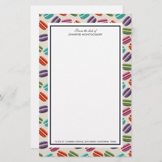 かわいいカラフルマカロンパターンと水玉模様 便箋 (正面/裏面)