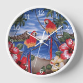 かわいいカラフルマコーパロットオンハワイアンビーチ 壁時計 (正面)