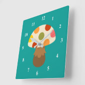 かわいいカラフルマッシュルーム大時計 スクエア壁時計 (傾斜)