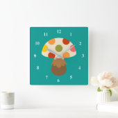 かわいいカラフルマッシュルーム大時計 スクエア壁時計 (ホーム)