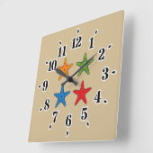 かわいいカラフルマンガのヒトデ スクエア壁時計 (傾斜)