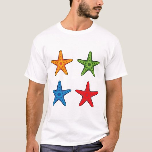 かわいいカラフルマンガのヒトデ Tシャツ (正面)