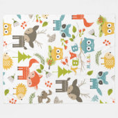 かわいいカラフルマンガの木製動物のパターン フリースブランケット (正面(横))