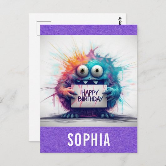 かわいいカラフルマンガハッピーバースデー ポストカード (正面/裏面)