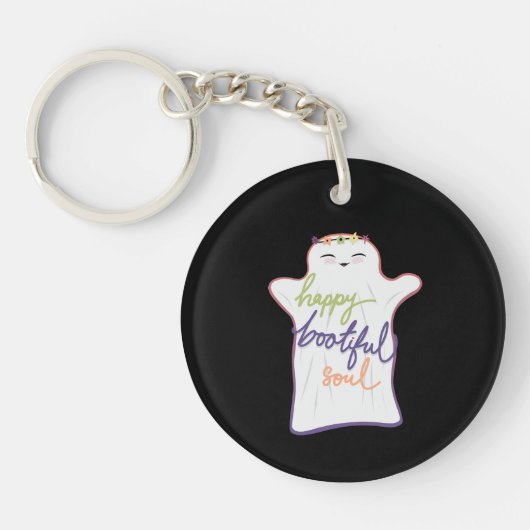 かわいいカラフルマンガ幽霊と文字 キーホルダー (正面)