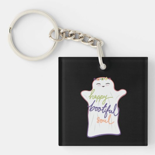 かわいいカラフルマンガ幽霊と文字 キーホルダー (正面)