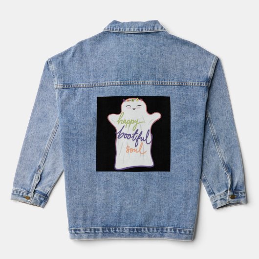 かわいいカラフルマンガ幽霊と文字 デニムジャケット (裏面)