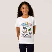 かわいいカラフルマンガ虹の尾のかわいいユニコーン Tシャツ (正面フル)