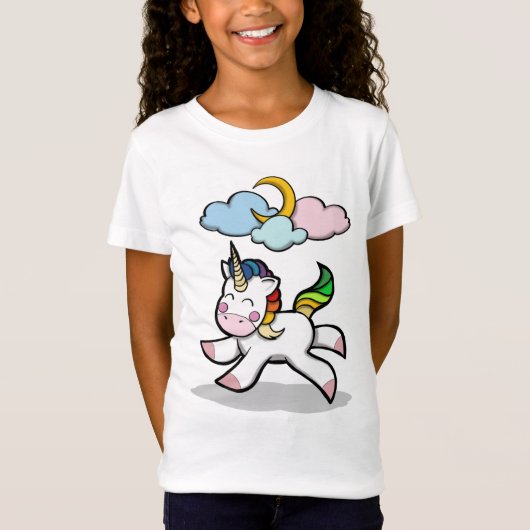 かわいいカラフルマンガ虹の尾のかわいいユニコーン Tシャツ (正面)