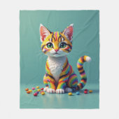 かわいいカラフルマーガイキャンディキャット フリースブランケット (正面)