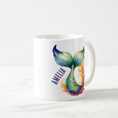 かわいいカラフルマーメイド海の女の子の名前 コーヒーマグカップ (正面右)