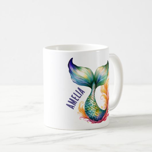 かわいいカラフルマーメイド海の女の子の名前 コーヒーマグカップ (正面右)