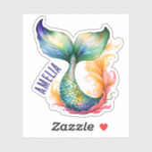 かわいいカラフルマーメイド海の女の子の名前 シール (シート)