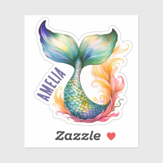 かわいいカラフルマーメイド海の女の子の名前 シール (シート)
