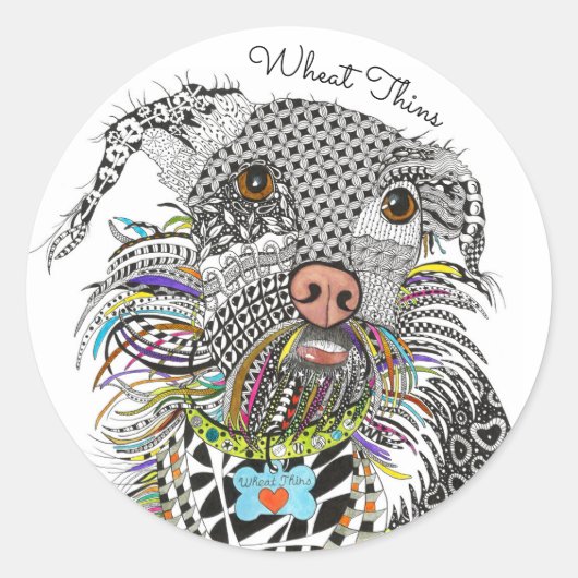 かわいいカラフルミックス品種テリア犬ステッカー ラウンドシール (正面)