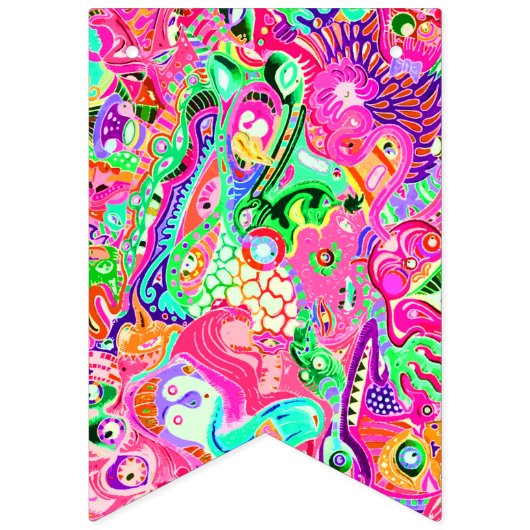 かわいいカラフルミックス抽象芸術モンスタースキッチントーウ バンティングフラッグ (第1の旗)