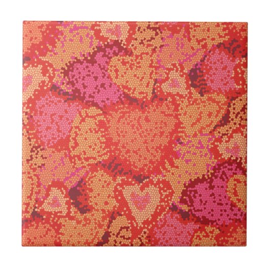 かわいいカラフルモザイクハート背景デザイン タイル (正面)