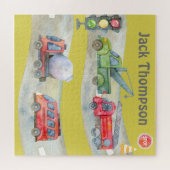 かわいいカラフルモノグラム水の色の色トラフィックで車 ジグソーパズル (横)