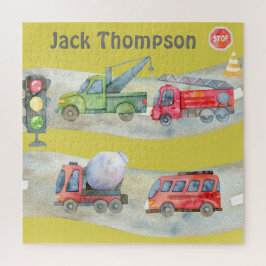 かわいいカラフルモノグラム水の色の色トラフィックで車 ジグソーパズル