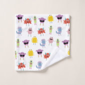 かわいいカラフルモンスターズおもしろいキッズ子どもパターン バスタオルセット (ウォッシュタオル)