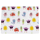 かわいいカラフルモンスターズおもしろいキッズ子どもパターン ラージペーパーバッグ (正面)