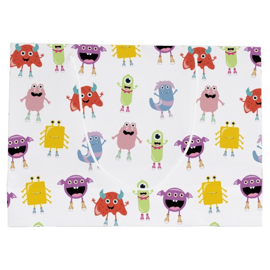 かわいいカラフルモンスターズおもしろいキッズ子どもパターン ラージペーパーバッグ (裏面)